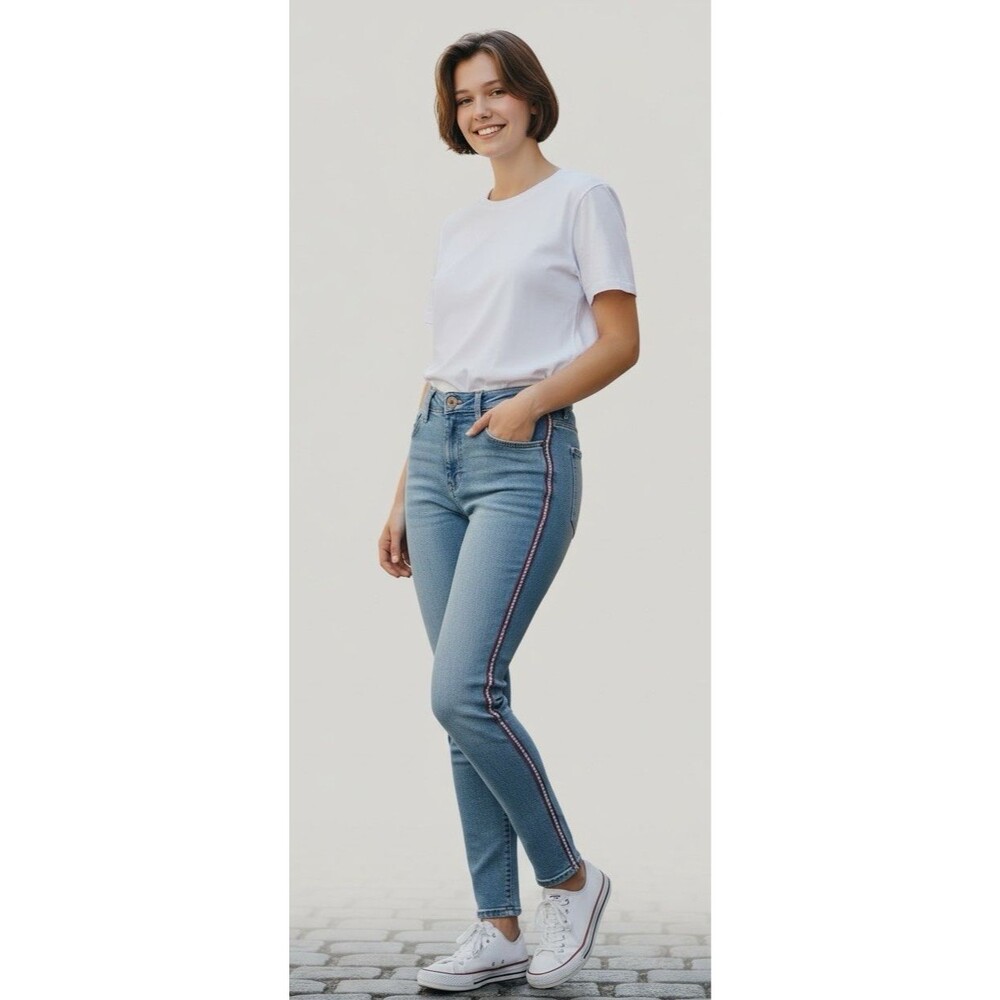 Tommy Hilfiger NEW womens 5-pccket straight leg jeans size 6 blue/red piping